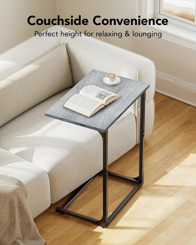 Pipishell C-Shaped Side Table, C Table for Sofa with Two-Piece Desktop & Metal Frame, Large Surface End Table for Living Room, Bedroom, Bedside, Rustic Design, Grey - Image 4